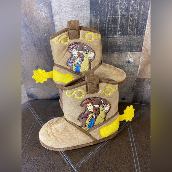Disney Other - Disney Pixar Toy Story Woody Cowboy Plush Boot Slippers Costume Fun  9-10 Boys